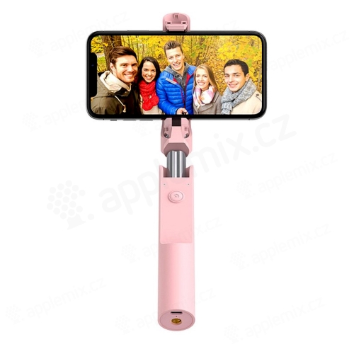 Selfie tyč mini HOCO - Bluetooth spoušť - pevné provedení - zlatá / růžová
