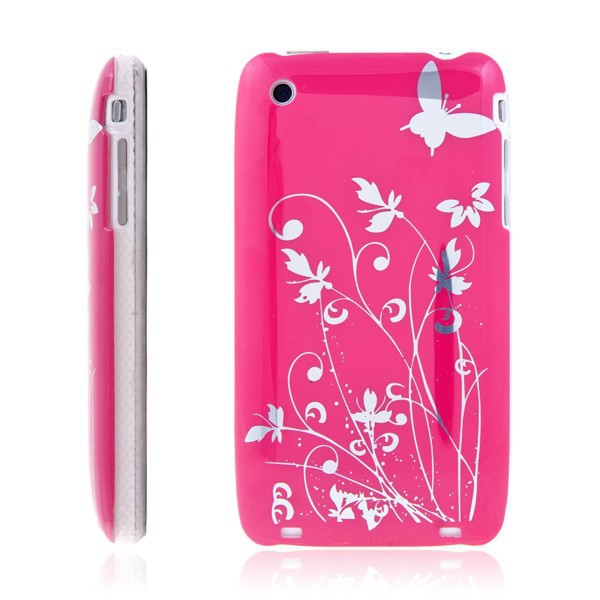 Ochranný plastový kryt pro Apple iPhone 3G/3GS - růžový s průhledným rámečkem a stříbrným květinovým motivem