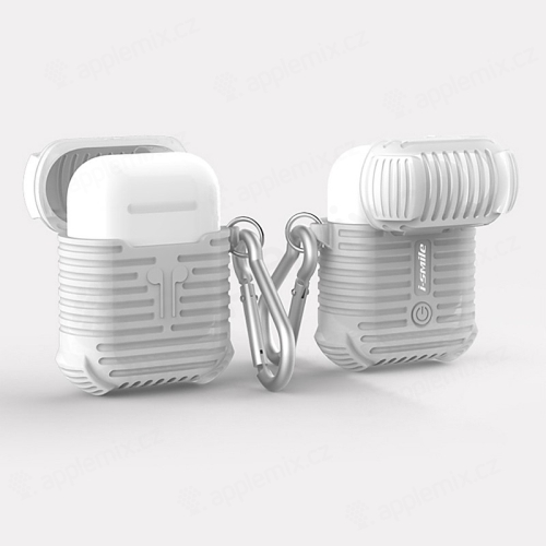 Pouzdro / obal pro Apple AirPods - silikonové - odolné - poutko na zavěšení + karabina - bílé