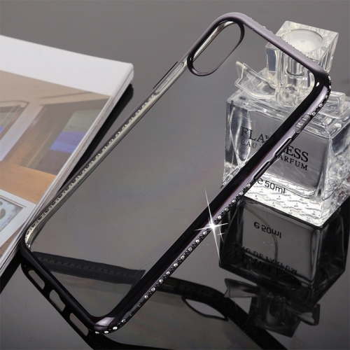 Kryt pro Apple iPhone X - gumový - lesklé kamínky na obvodu - černý