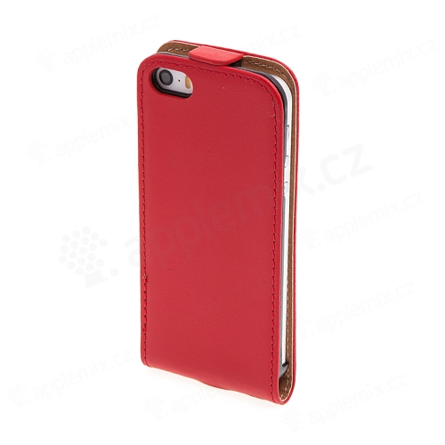Flipové vyklápěcí pouzdro pro Apple iPhone 5 / 5S / SE s texturou kůže - červené