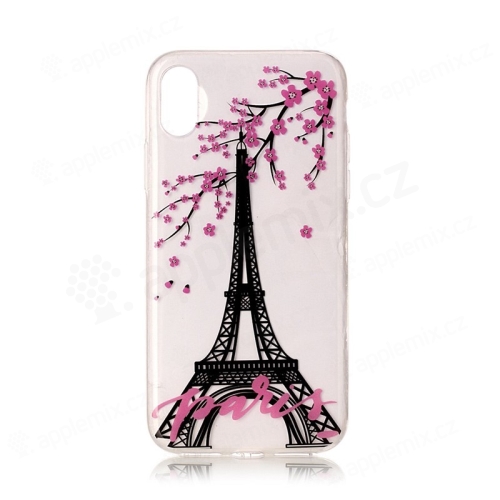 Kryt pro Apple iPhone X / Xs - gumový - Eiffelovka a třešeň