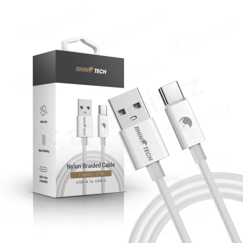 Nabíjecí kabel RHINOTECH - USB-C 27W pro Apple iPhone / iPad - tkanička - bílý - délka 1m