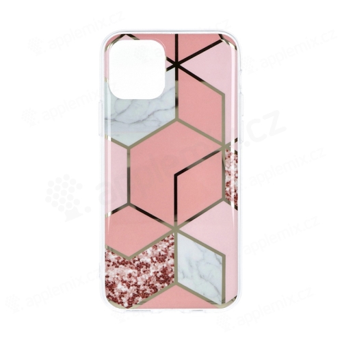 Kryt FORCELL Marble Cosmo pro Apple iPhone 12 / 12 Pro - gumový - růžové šestiúhelníky