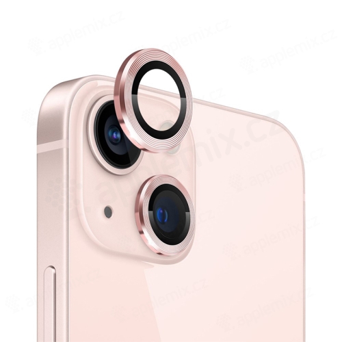 Tvrdené sklo pre Apple iPhone 13 / 13 mini - na objektív zadného fotoaparátu - 2,5D - delené - ružový rámček