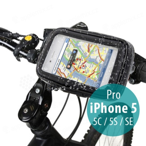 Vodotesné puzdro s držiakom na bicykel/motocykel pre Apple iPhone 5 / 5C / 5S / SE - čierne