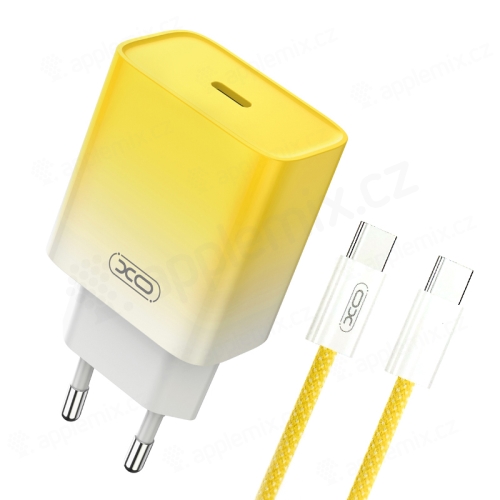 Nabíjacia súprava XO CE18 pre Apple iPhone / iPad - 30W adaptér USB-C EÚ + kábel USB-C - biela / žltá