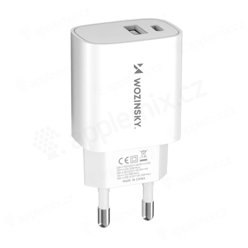 20W EU napájecí adaptér / nabíječka WOZINSKY - USB-A / USB-C pro Apple iPhone / iPad - bílý