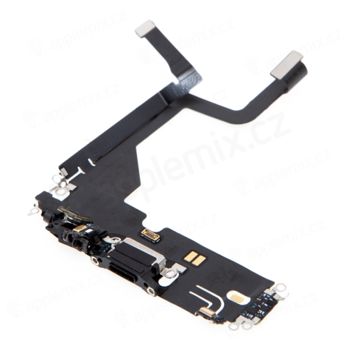 Napájací a dátový konektor s flex káblom + mikrofóny pre Apple iPhone 13 Pro - čierny - kvalita A+