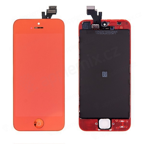 LCD panel + dotykové sklo (digitalizátor dotykovej obrazovky) + tlačidlo Domov pre Apple iPhone 5 - pozinkovaná povrchová úprava - červená