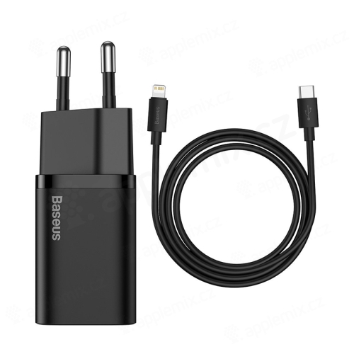 2v1 nabíjecí sada BASEUS pro Apple iPhone / iPad - EU adaptér + kabel USB-C / Lightning 1m - 20W - černá
