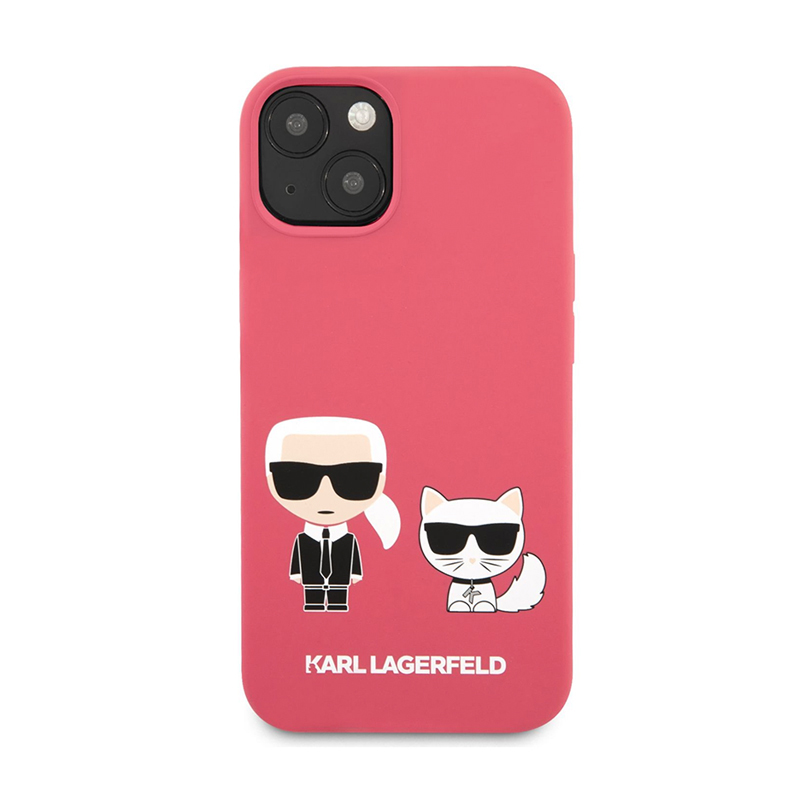 Kryt KARL LAGERFELD pro Apple iPhone 13 - silikonový - Karl a Choupette - růžový