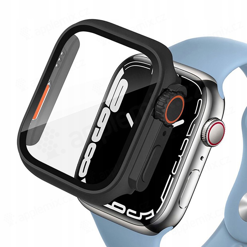 Rámeček / tvrzené sklo TECH PROTECT pro Apple Watch 7 / 8 45mm - černý /  oranžový