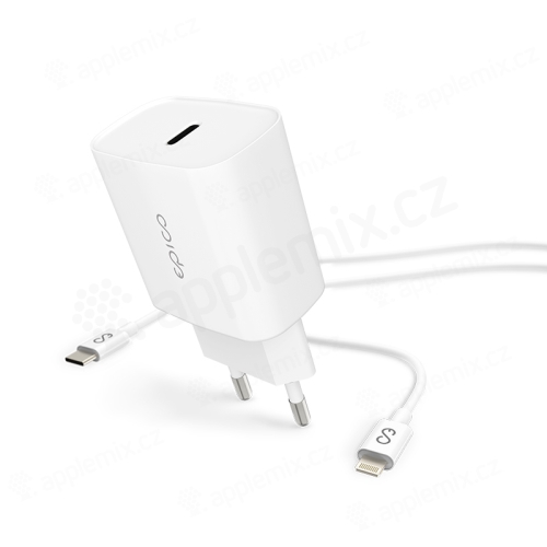 2v1 nabíjecí sada EPICO 20W pro Apple zařízení - EU adaptér a kabel USB-C / Lightning - Mfi certifikovaná - bílá