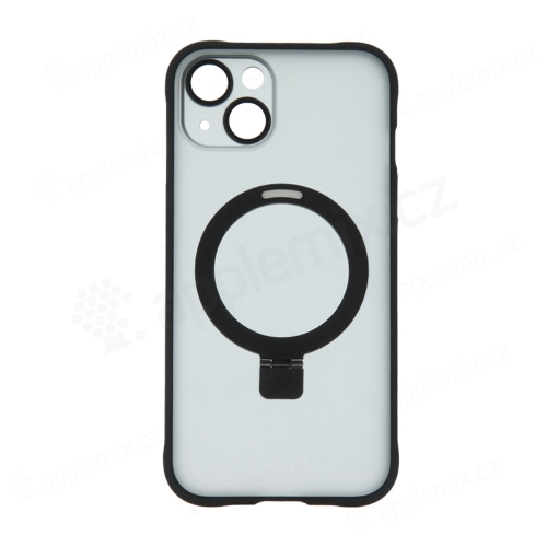 Kryt Mag Ring pro Apple iPhone 14 - podpora MagSafe + stojánek - gumový - černý