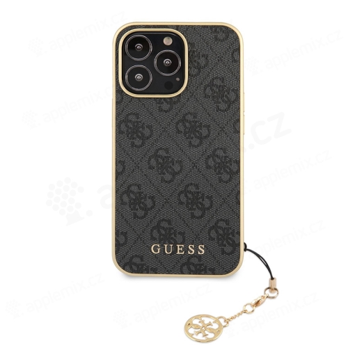 Kryt GUESS 4G pro Apple iPhone 13 Pro - umělá kůže - přívěsek - zlatý / šedý