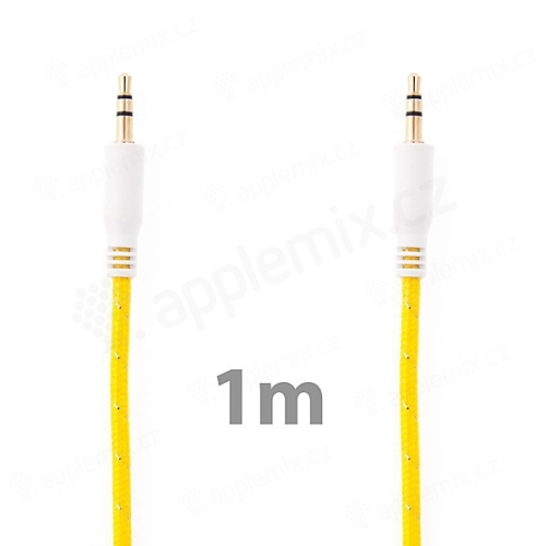 Propojovací audio jack kabel 3,5mm pro Apple iPhone / iPad / iPod a další zařízení - tkanička - žlutý - 1m