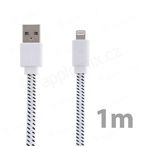 Synchronizační a nabíjecí kabel Lightning pro Apple iPhone / iPad / iPod - tkanička - plochý bílý