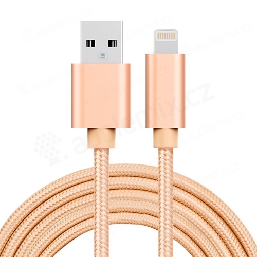 Synchronizačný a nabíjací kábel - Lightning pre zariadenia Apple - Šnúrka - Kovové koncovky - Zlatý - 2 m