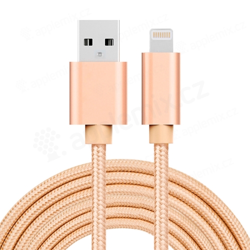 Synchronizační a nabíjecí kabel - Lightning pro Apple zařízení - tkanička - kovové koncovky - zlatý - 3m