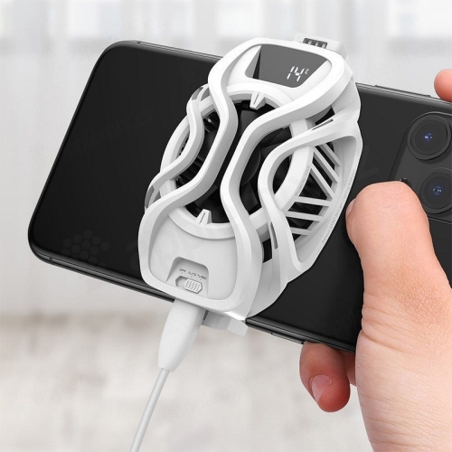 Herný chladič BASEUS Gamo pre Apple iPhone a ďalšie zariadenia - termoelektrické chladenie + ventilátor - biely