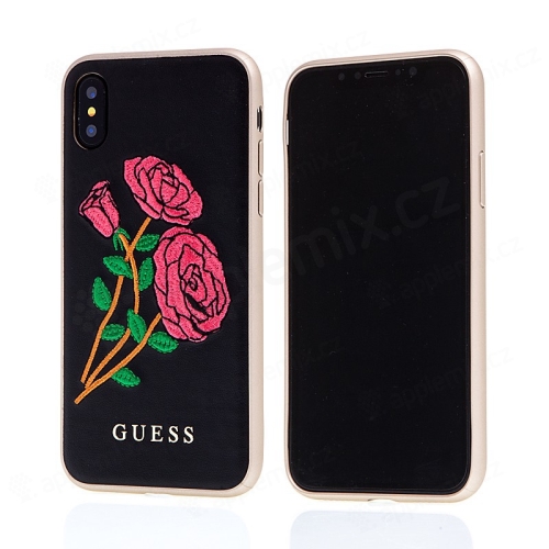 Kryt GUESS  Flower Desire pro Apple iPhone X - umělá kůže - výšivka růže