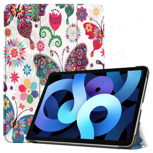 Puzdro pre Apple iPad Air 4 / 5 - stojan + smart sleep - umelá koža - motýle a kvety