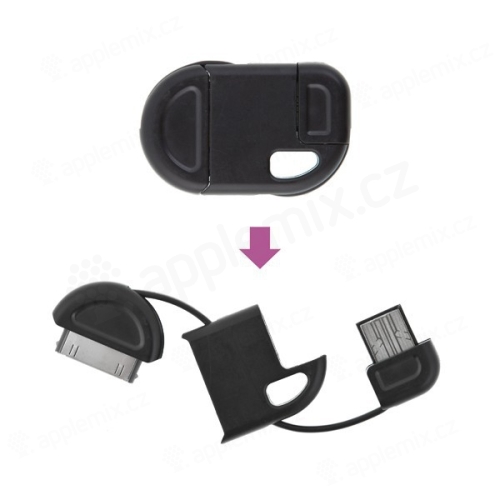 Synchronizační a nabíjecí USB kabel na klíčenku pro Apple iPhone / iPad / iPod - černý