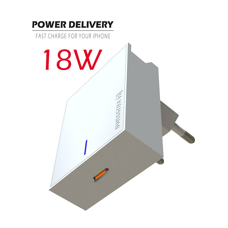 Nabíječka / EU adaptér SWISSTEN - USB-C Power Delivery - 18W - bílá; 22049100