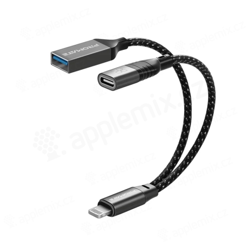 Přepojka / kabel PROMATE OTGLink-C pro Apple iPhone / iPad - Lightning na USB-A + USB-C - šedá