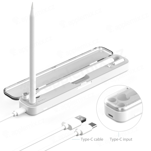 Nabíječka / přepojka pro Apple Pencil 1 / Pencil 2 / prostor pro hroty a přepojku - USB-C - bílá