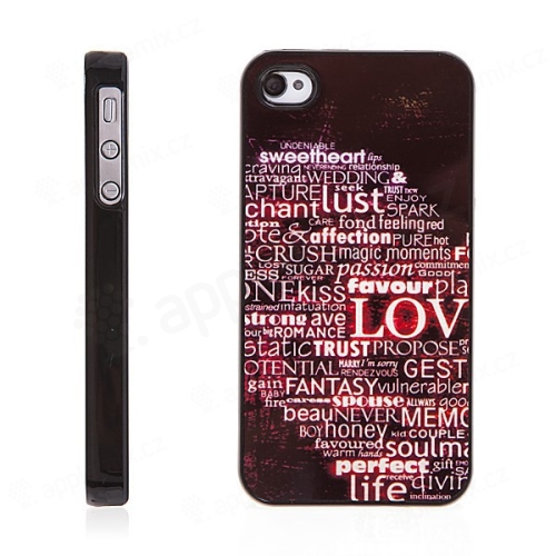 Plastový kryt s hliníkovým povrchem pro Apple iPhone 4 / 4S - zamilované vzkazy - černo-červený