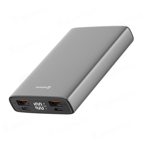 Externá batéria / powerbanka SWISSTEN Aluminium - USB-A + USB-C - 10000 mAh - kov - sivá