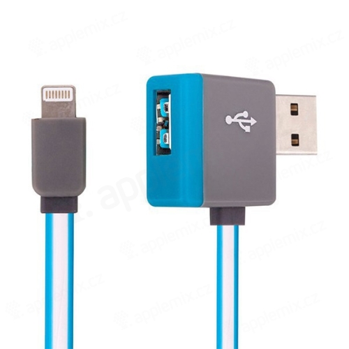 Synchronizační a nabíjecí kabel Lightning - pravoúhlý USB konektor + připojovací USB port - modrý