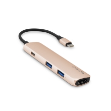 Přepojka / adaptér / rozbočovač EPICO - USB-C na 2x USB-A + USB-C + HDMI - zlatá