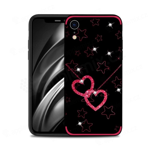 Kryt NXE pro Apple iPhone Xr - srdce a hvězdy s kamínky - černý