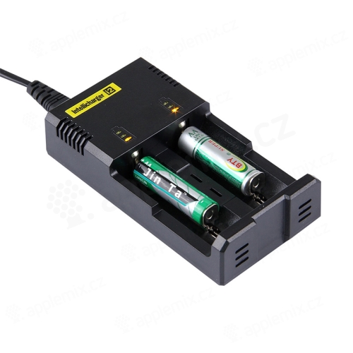 Inteligentná nabíjačka batérií / monočlánkov - 18650 / AA / AAA - LiIon / NiMH - pre 2x články - čierna