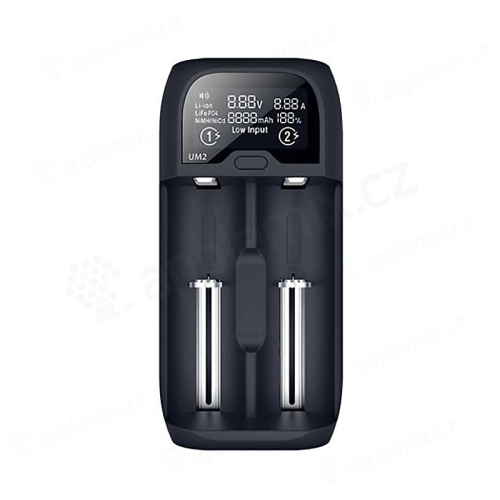 Inteligentná nabíjačka batérií / článkov / akumulátorov - 18650 / AA / AAA - LiIon / NiMH / LiFePO4 - pre 2x článok - čierna