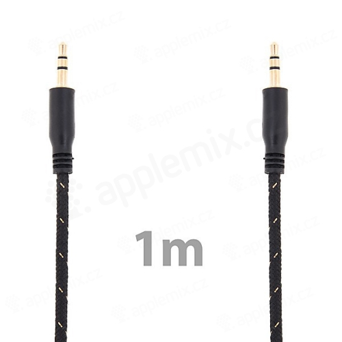 Propojovací audio jack kabel 3,5mm pro Apple iPhone / iPad / iPod a další zařízení - tkanička - černý - 1m