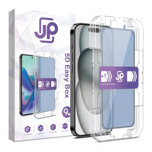 Tvrzené sklo (Tempered Glass) JP Easy Box pro Apple iPhone 15 Plus - 2,5D - rámeček pro nalepení