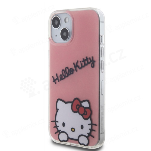 Kryt HELLO KITTY pre Apple iPhone 15 - Logo Daydreaming - plast/guma - ružový