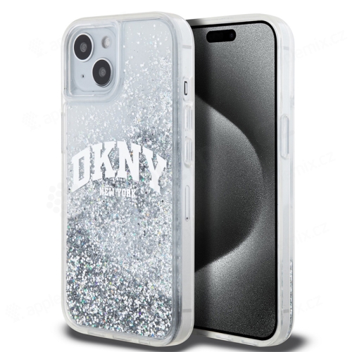 Kryt DKNY Liquid Glitter Arch logo pro Apple iPhone 15 - průhledný