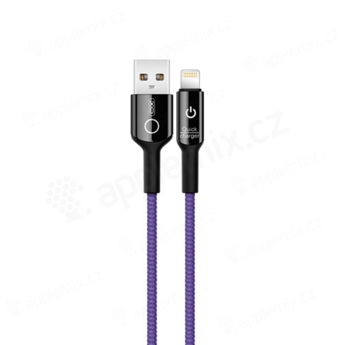 Synchronizačný a nabíjací kábel XO - Lightning pre zariadenia Apple - čipka - LED - fialový - 1 m