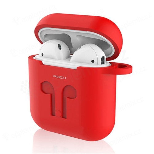 Pouzdro / obal ROCK pro Apple AirPods - silikonové + šňůrka k AirPods - červené