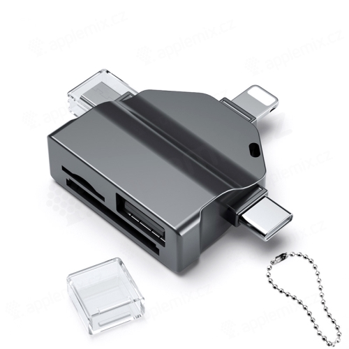 Čítačka pamäťových kariet / USB-A OTG pre zariadenia Apple 7v1 - USB-C / Lightning - kovová - čierna