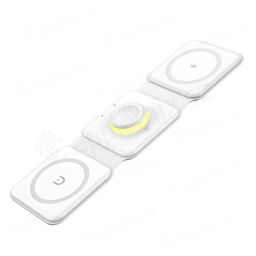 3v1 nabíječka ESSAGER pro Apple iPhone (Magsafe kompatibilní) + AirPods Qi + Watch + lampička - bílá