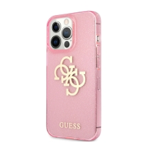 Kryt GUESS 4G pro Apple iPhone 13 Pro - se třpytkami - gumový - růžový