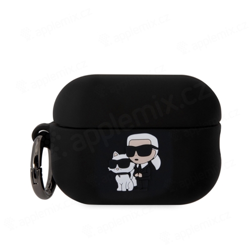 KARL LAGERFELD puzdro pre Apple AirPods Pro (2022 / 2023) - Karl and Choupette - silikónové - čierne