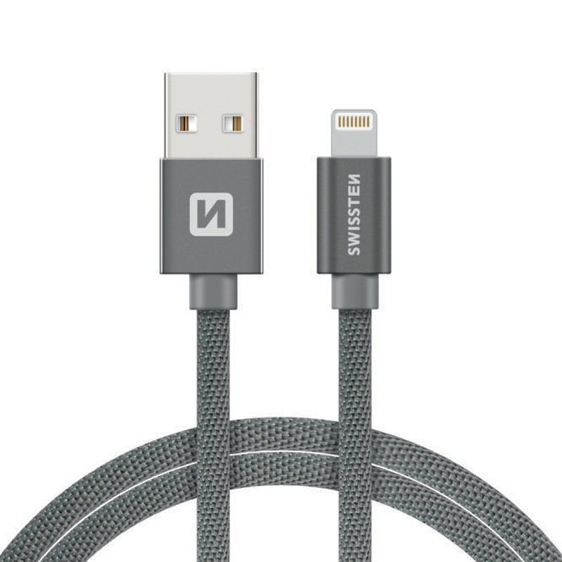 Synchronizační a nabíjecí kabel SWISSTEN - MFi Lightning pro Apple zařízení - tkanička - šedý - 1,2m