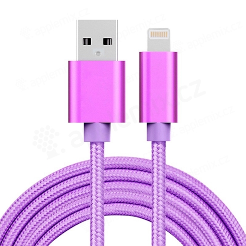 Synchronizační a nabíjecí kabel - Lightning pro Apple zařízení - tkanička - kovové koncovky - fialový - 2m